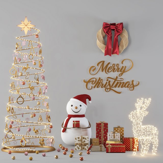 christmas decorative set 01 3D Model .c4d .max .obj .3ds .fbx .stl .blend 