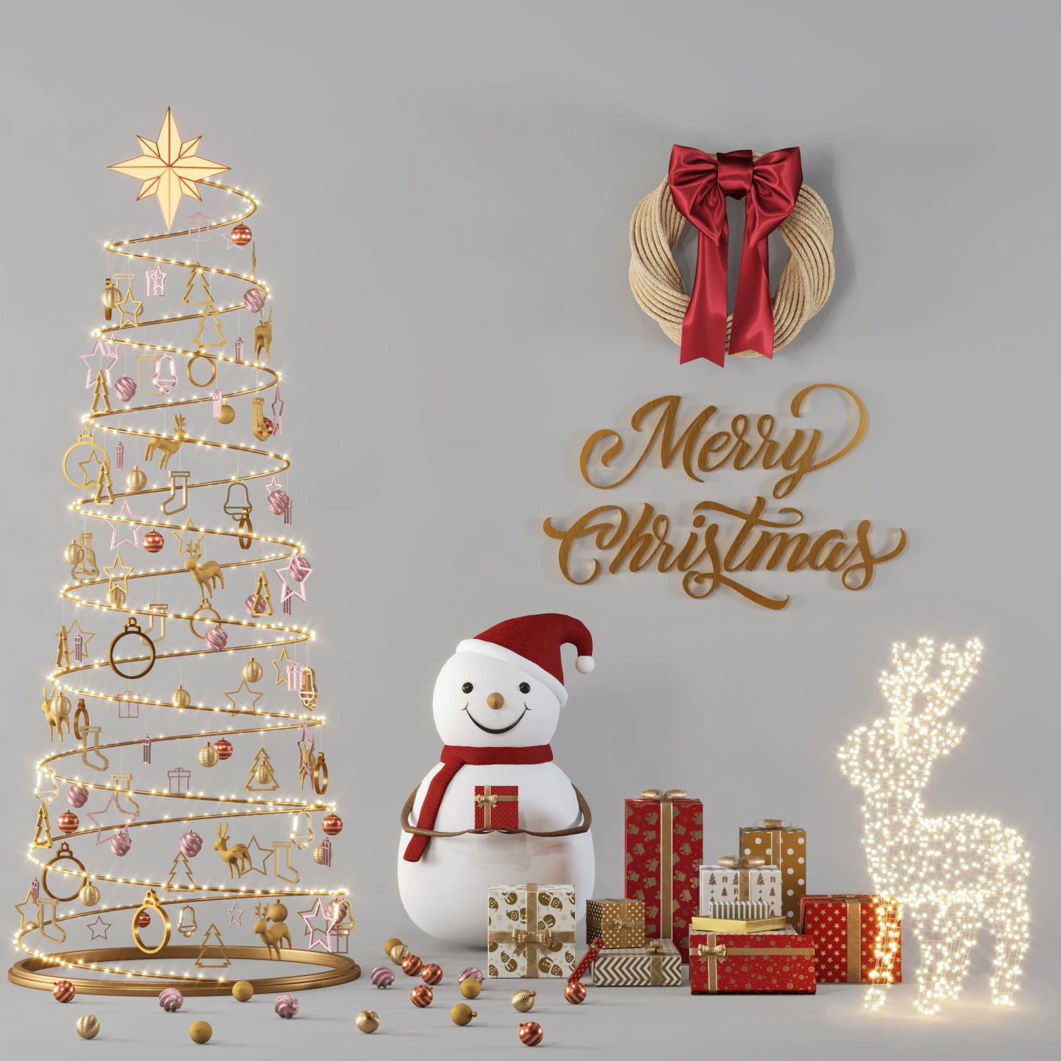christmas decorative set 01 3D Model .c4d .max .obj .3ds .fbx .stl .blend