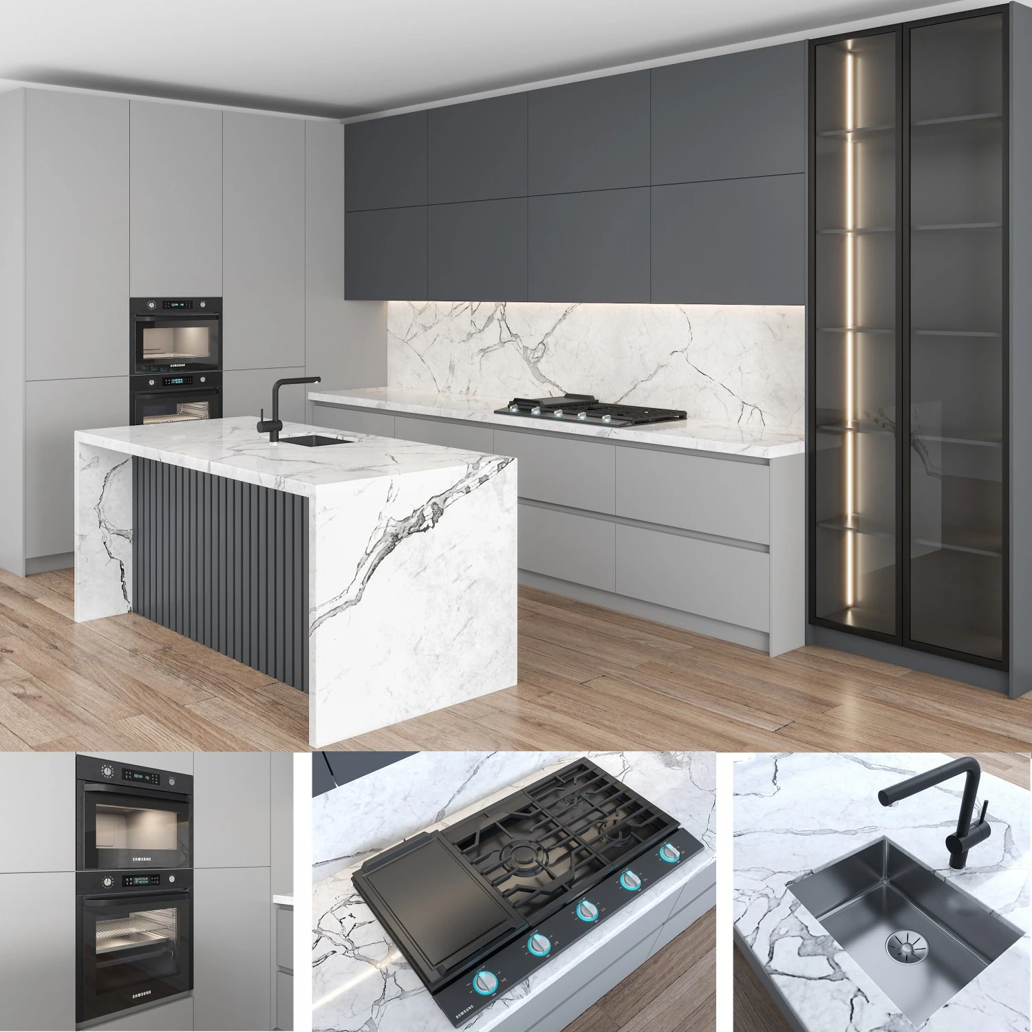 Modern kitchen 3D Model .c4d .max .obj .3ds .fbx .stl .blend 