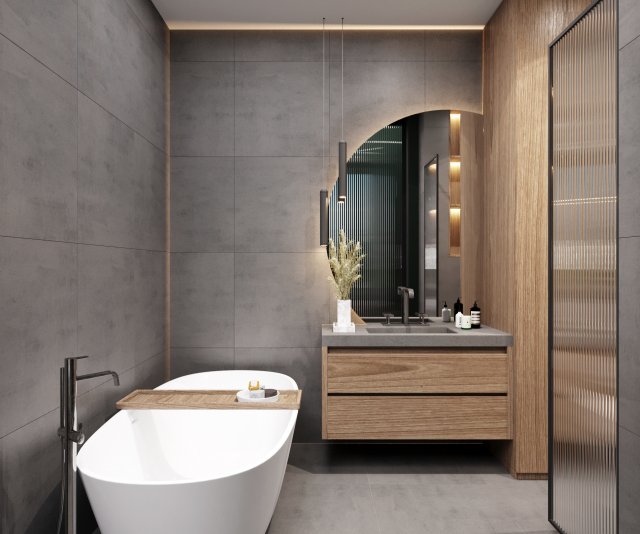 3d bathroom with circle mirror Modello 3D .c4d .max .obj .3ds .fbx .stl .blend 