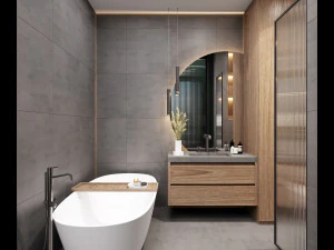 3D ванна кімната з круглим дзеркалом 3D Модель