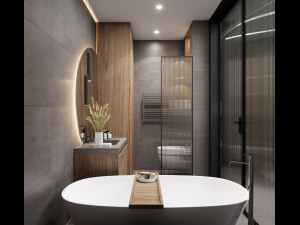 3d bathroom with circle mirror Modello 3D