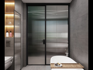 3d bathroom with circle mirror Modello 3D