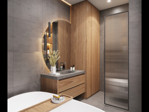 3d bathroom with circle mirror Modello 3D