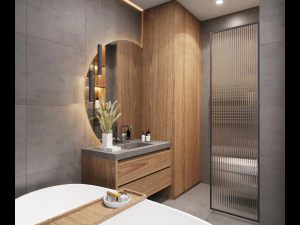 3d bathroom with circle mirror 3D Model