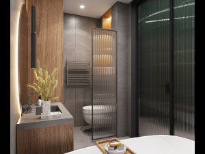 3d bathroom with circle mirror Modello 3D