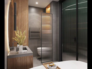 3d bathroom with circle mirror 3D Model