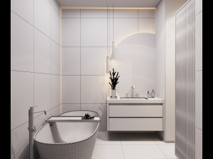 3d bathroom with circle mirror Modello 3D