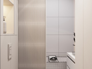 3d bathroom with circle mirror Modello 3D