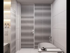 3d bathroom with circle mirror Modello 3D