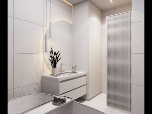 3d bathroom with circle mirror Modello 3D