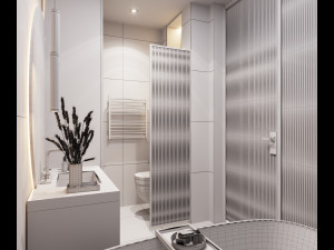 3d bathroom with circle mirror Modello 3D
