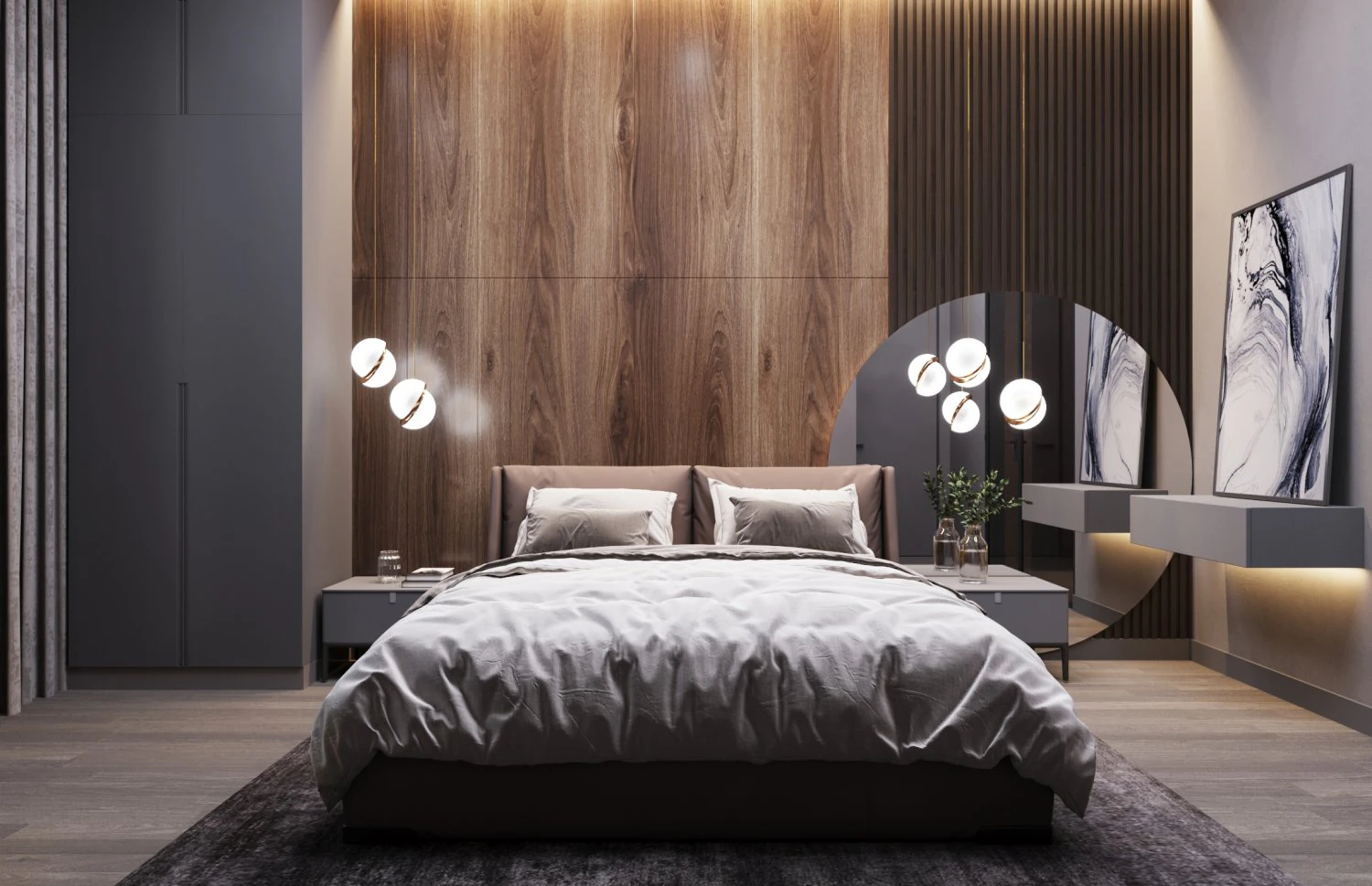 Bedroom With Circle Mirror Scene 3D Model .c4d .max .obj .3ds .fbx .stl .blend 