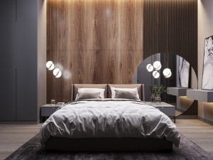 Bedroom With Circle Mirror Scene Modelo 3D