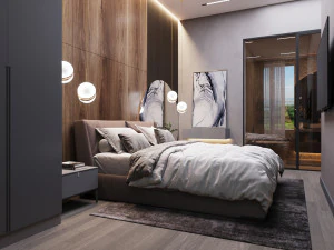 Bedroom With Circle Mirror Scene 3D Model