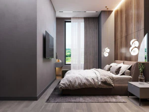 Bedroom With Circle Mirror Scene 3D Model