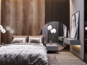 Bedroom With Circle Mirror Scene 3D Model