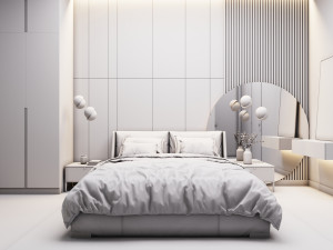 Bedroom With Circle Mirror Scene Modelo 3D