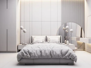 Bedroom With Circle Mirror Scene 3D Model
