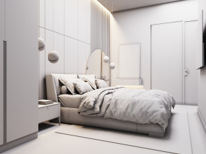 Bedroom With Circle Mirror Scene Modelo 3D