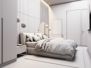 Bedroom With Circle Mirror Scene 3D Model
