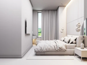 Bedroom With Circle Mirror Scene 3D Model