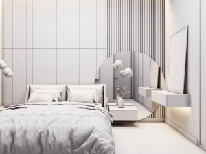 Bedroom With Circle Mirror Scene 3D Model
