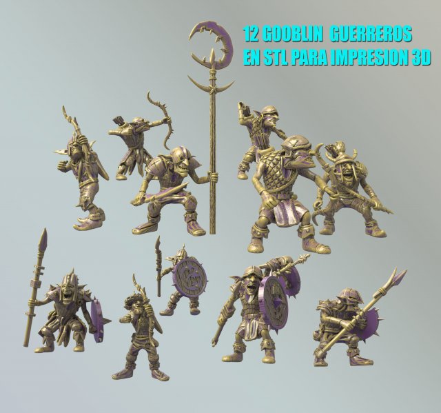 pack de 12 gooblin guerreros en stl Modelo de Impressão 3D .c4d .max .obj .3ds .fbx .stl .blend 