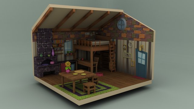 cartoon low poly 3d house 3D Модель .c4d .max .obj .3ds .fbx .stl .blend 