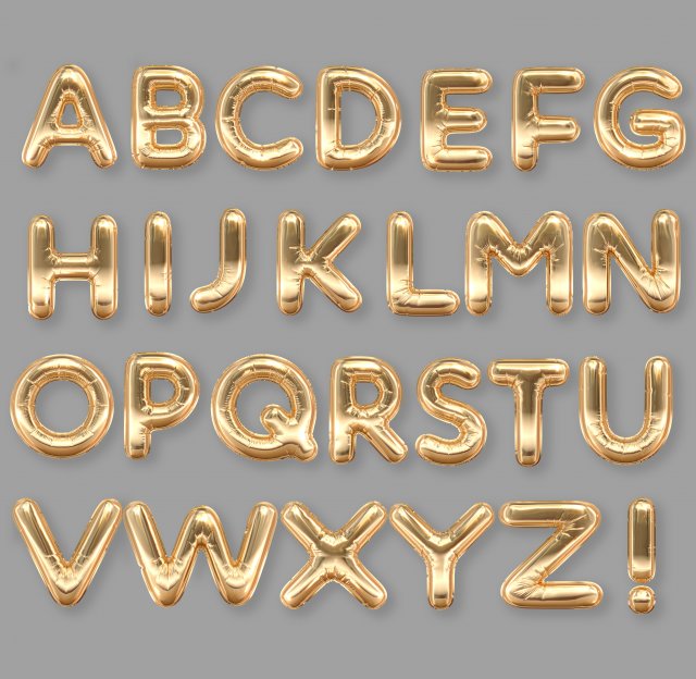 balloons alphabet golden 3Dモデル .c4d .max .obj .3ds .fbx .stl .blend 