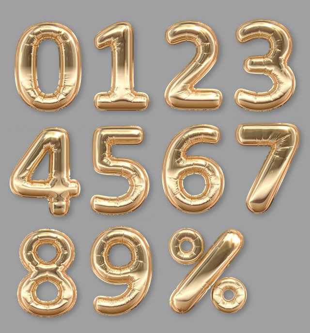 balloons numbers golden 3D Model .c4d .max .obj .3ds .fbx .stl .blend 