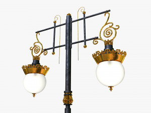 cast iron antique street light lamp crown with 2 luminaries Model 3D