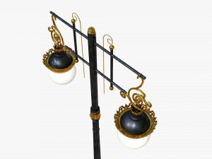 cast iron antique street light lamp crown with 2 luminaries Model 3D