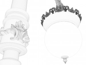 cast iron antique street light lamp crown with 2 luminaries Model 3D