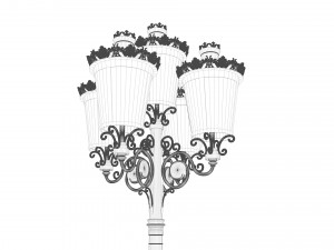 cast iron antique street light lamp crown with 5 luminaries Model 3D
