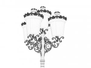 cast iron antique street light lamp crown with 5 luminaries 3D Model