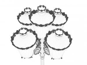 cast iron antique street light lamp crown with 5 luminaries 3D Model