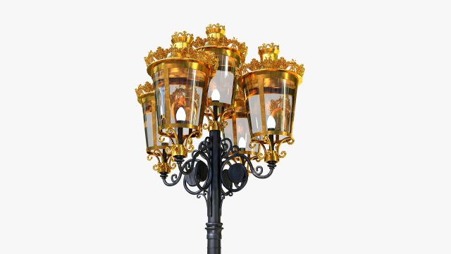 cast iron antique street light lamp crown with 5 luminaries Model 3D .c4d .max .obj .3ds .fbx .stl .blend