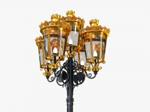 cast iron antique street light lamp crown with 5 luminaries Model 3D