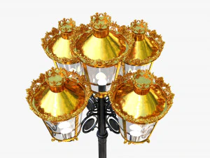 cast iron antique street light lamp crown with 5 luminaries 3D Model