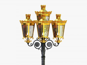 cast iron antique street light lamp crown with 5 luminaries Model 3D