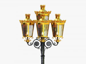 cast iron antique street light lamp crown with 5 luminaries 3D Model