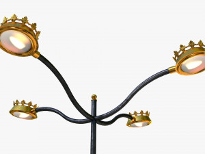 cast iron street light lamp with 4 luminaries Model 3D