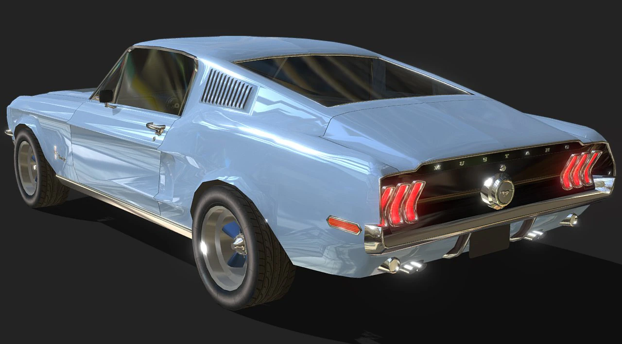 Mustang 1968 low-poly 3D Model .c4d .max .obj .3ds .fbx .stl .blend 