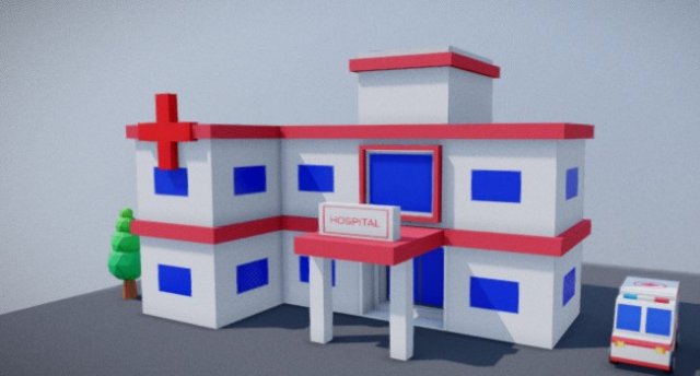 low poly hospital scene 3D Модель .c4d .max .obj .3ds .fbx .stl .blend 