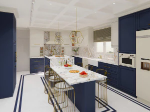 Design della cucina blu navy modello country - sketchup Modello 3D