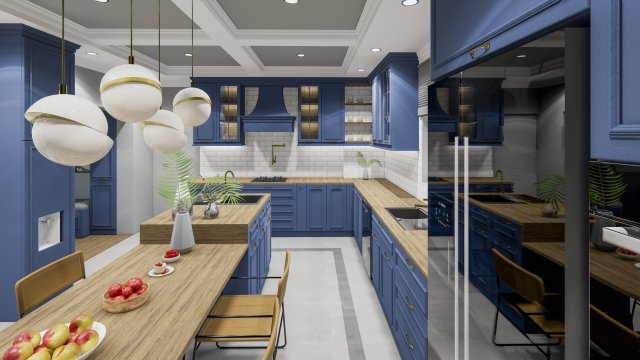 country model blue kitchen design - sketchup 3D 모델 .c4d .max .obj .3ds .fbx .stl .blend 