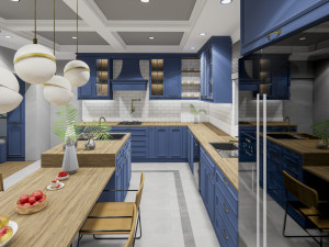 country model blue kitchen design - sketchup 3D Model