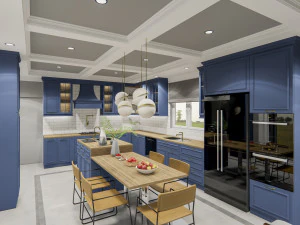 country model blue kitchen design - sketchup 3D Model