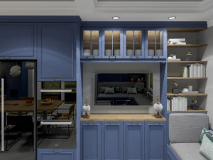 country model blue kitchen design - sketchup 3D Model